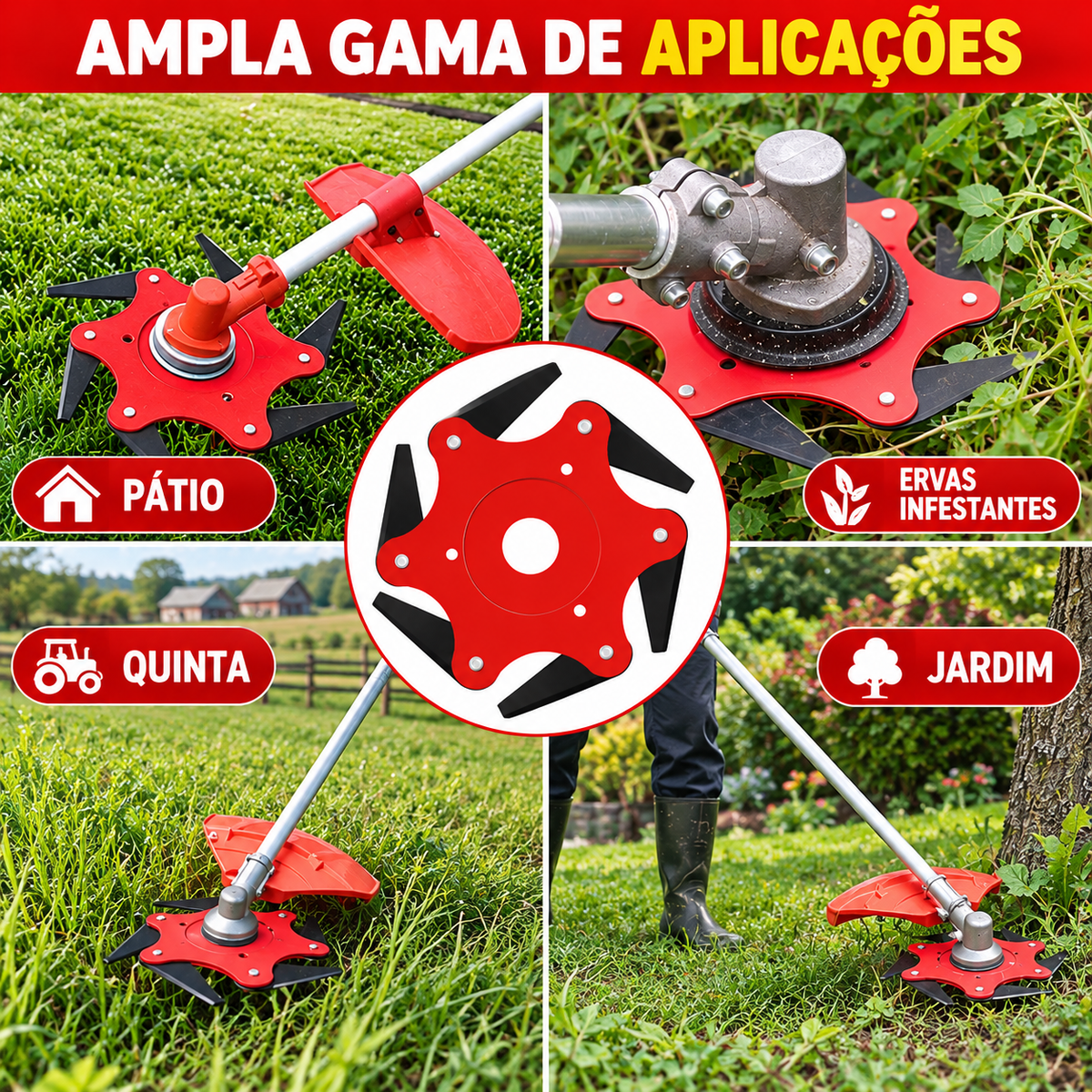 Lâmina de Aço com 6 Dentes para Roçadora (Acessórios Incluídos)