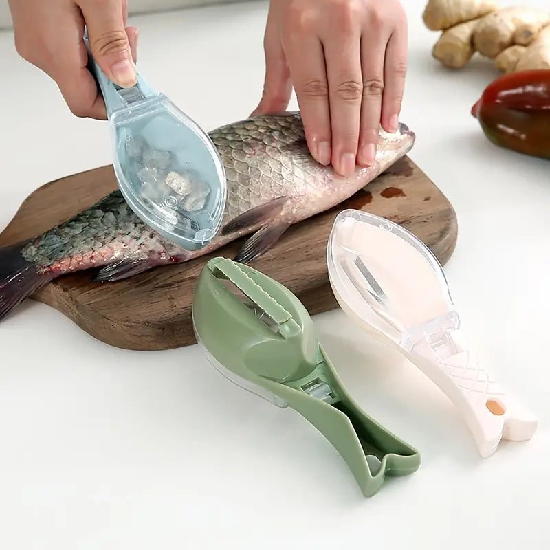Raspador de escama de peixe conveniente com caixa de armazenamento