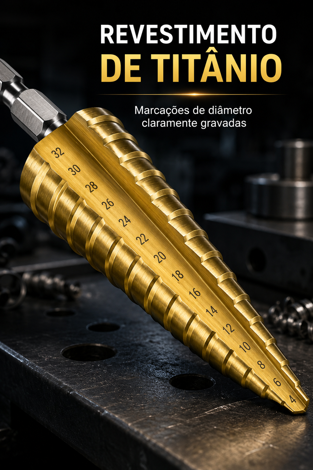 Kit de 3 Brocas Escalonadas Revestidas a Titânio – 4 a 32 mm