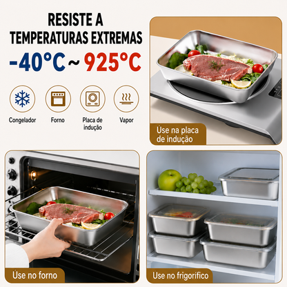 Recipiente hermético em aço inoxidável 304: mantém os alimentos frescos durante mais tempo, de forma segura e sem odores.