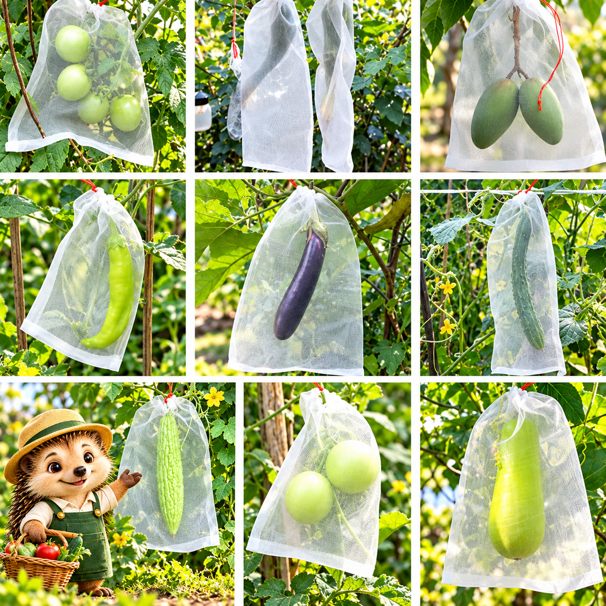 Pack de 50 Sacos de Rede para Frutas e Legumes — Proteja a Sua Colheita de Insetos e Pássaros