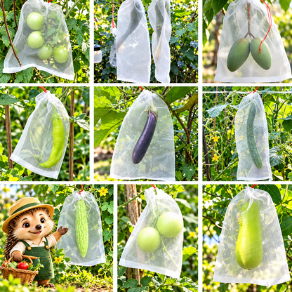 Pack de 50 Sacos de Rede para Frutas e Legumes — Proteja a Sua Colheita de Insetos e Pássaros