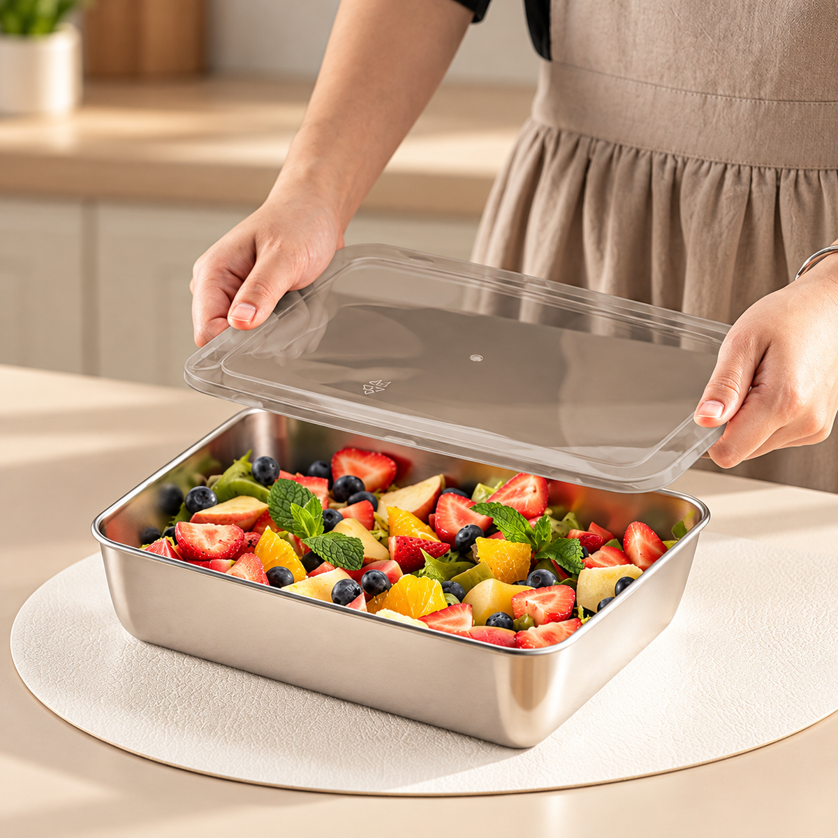 Recipiente alimentar em aço inoxidável SUS304 de 2400 ml – para porções maiores e uma arrumação mais organizada
