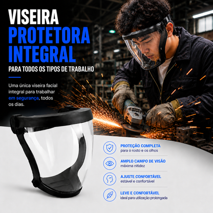 Viseira facial antiembaciamento, protege contra poeira, detritos e faíscas.
