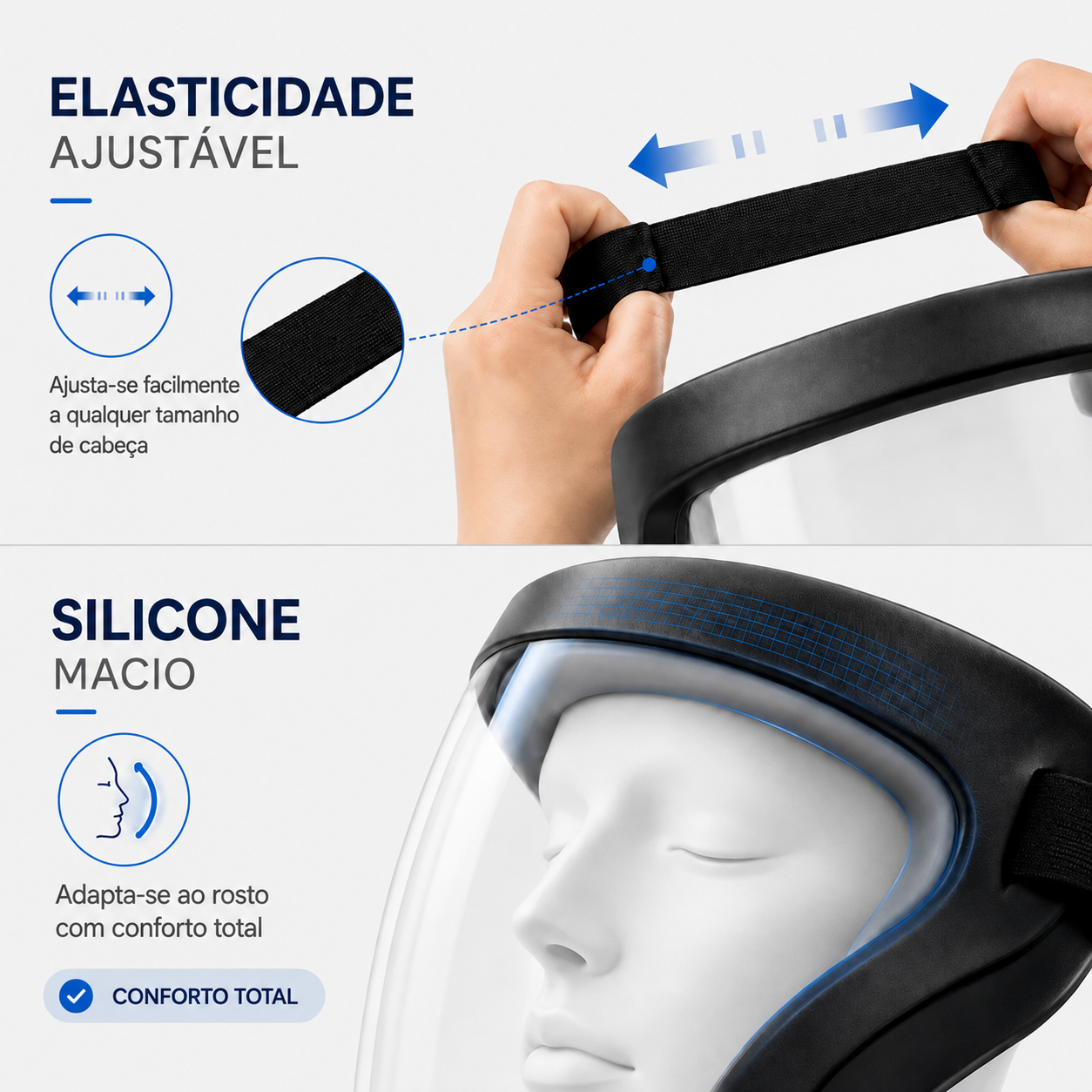 Máscara Facial Integral Antiembaciamento e Resistente a Impactos