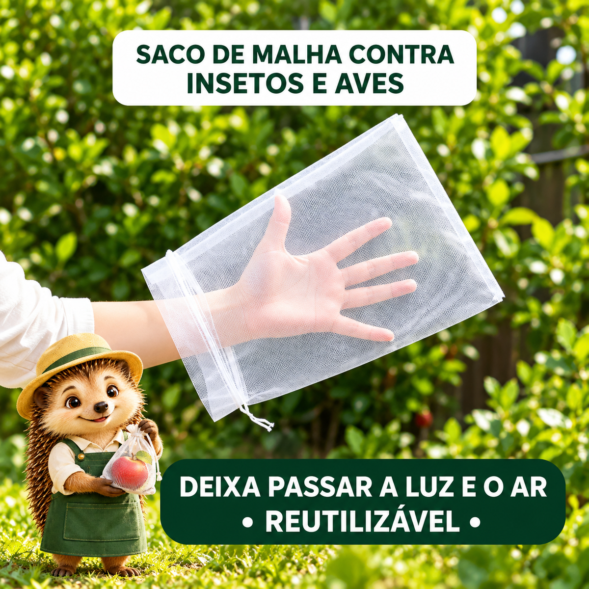 Pack de 50 Sacos de Rede para Frutas e Legumes — Proteja a Sua Colheita de Insetos e Pássaros