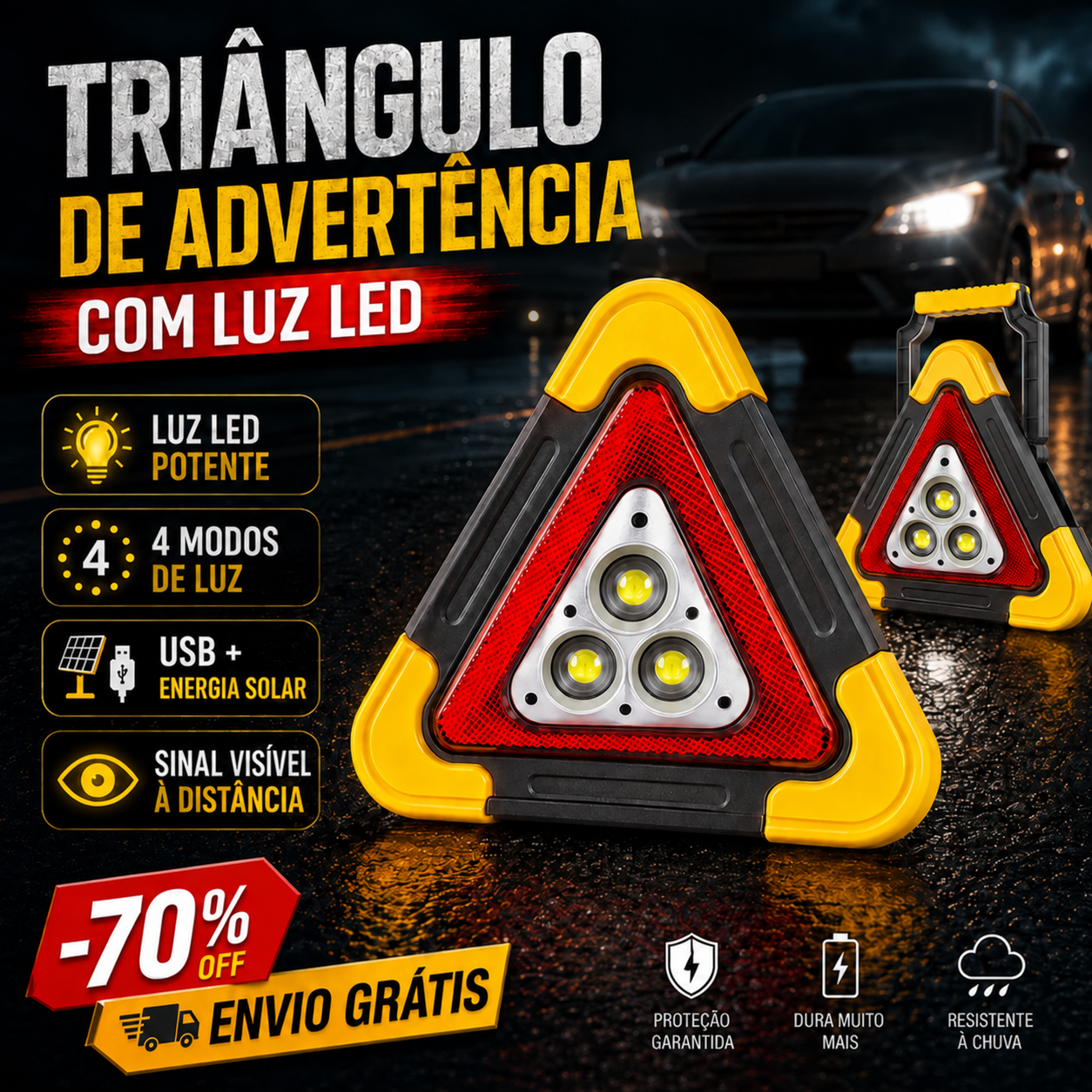 🚨 Triángulo De Advertencia Para Automóvil Con Luz LED Integrada