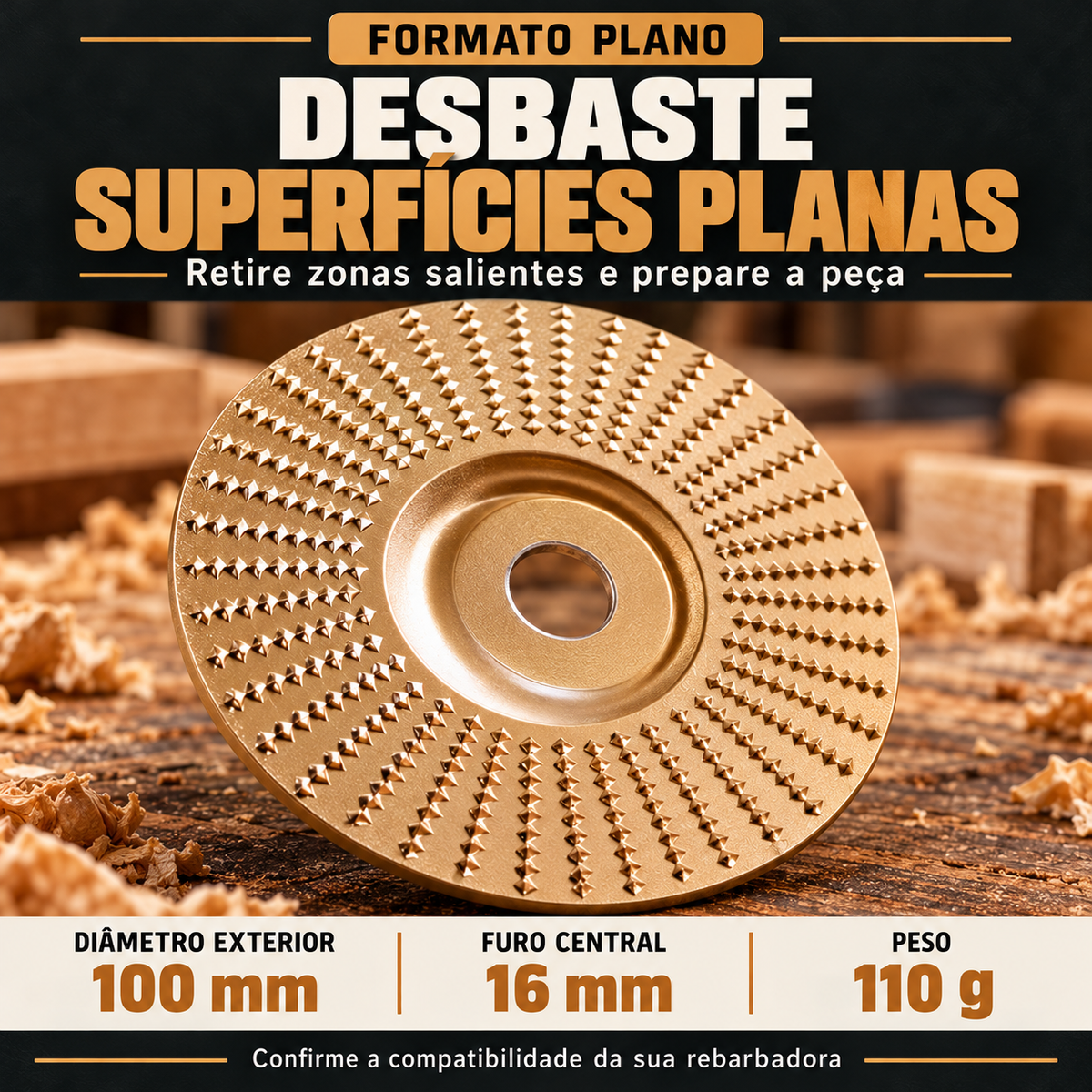 Conjunto de 3 Discos para Madeira – Desbaste Rápido e Modelação com Rebarbadora
