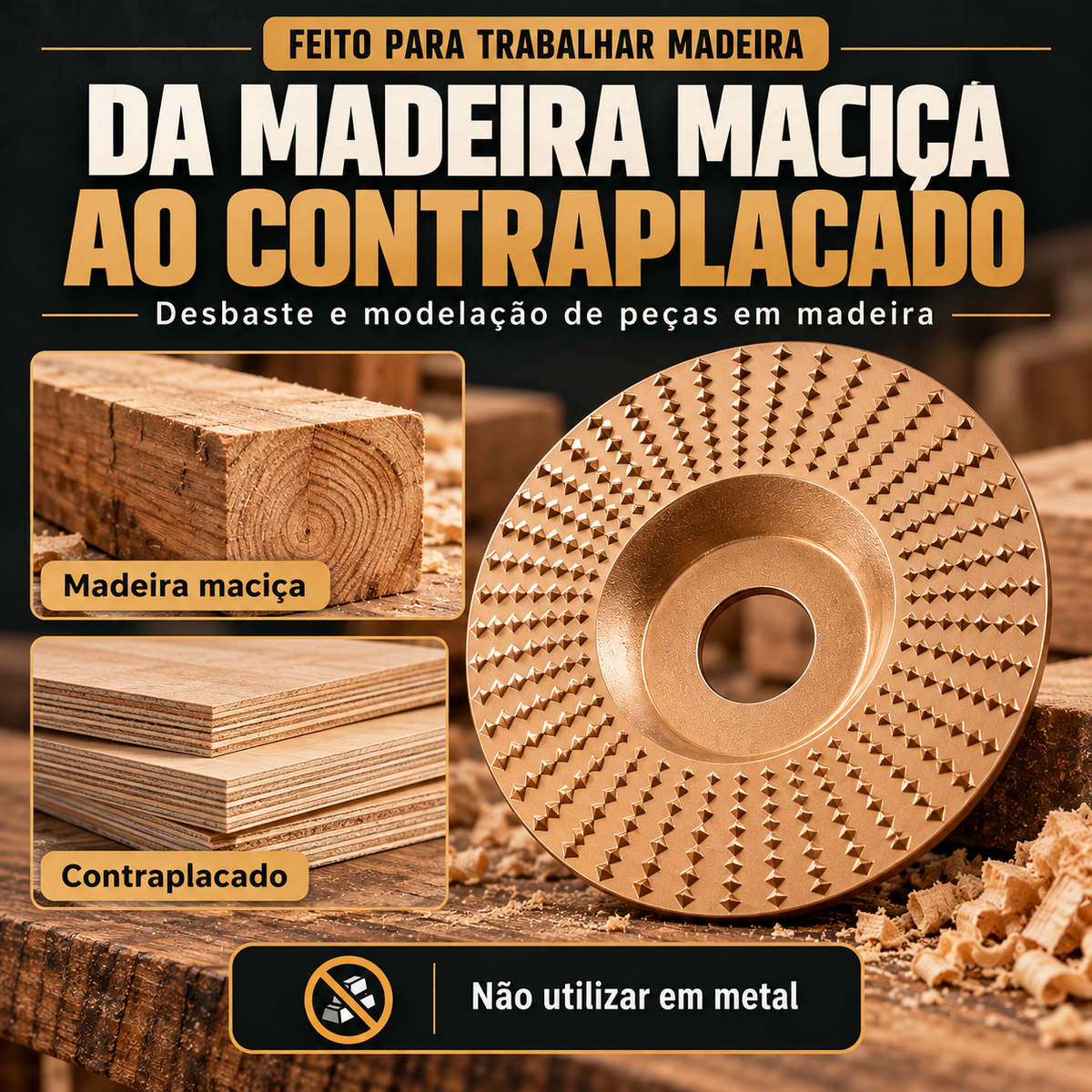 Conjunto de 3 Discos para Madeira – Desbaste Rápido e Modelação com Rebarbadora