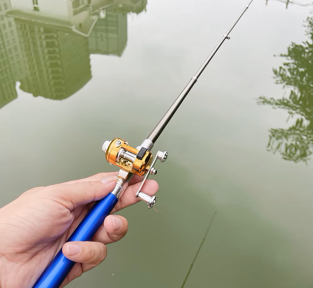 Conjunto De Vara De Pesca Com Carretilha Mini Telescópica De Bolso + Carretilha