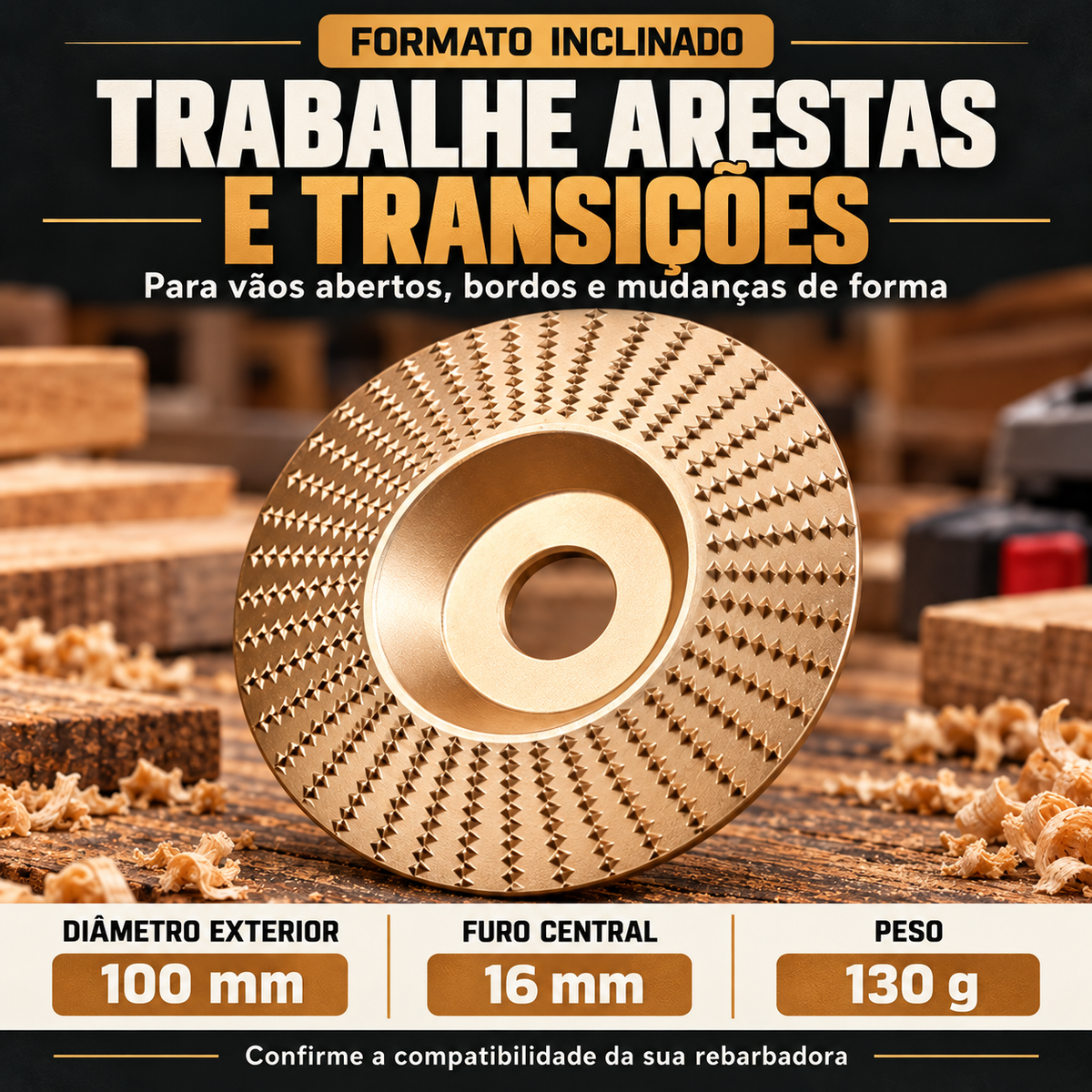 Conjunto de 3 Discos para Madeira – Desbaste Rápido e Modelação com Rebarbadora