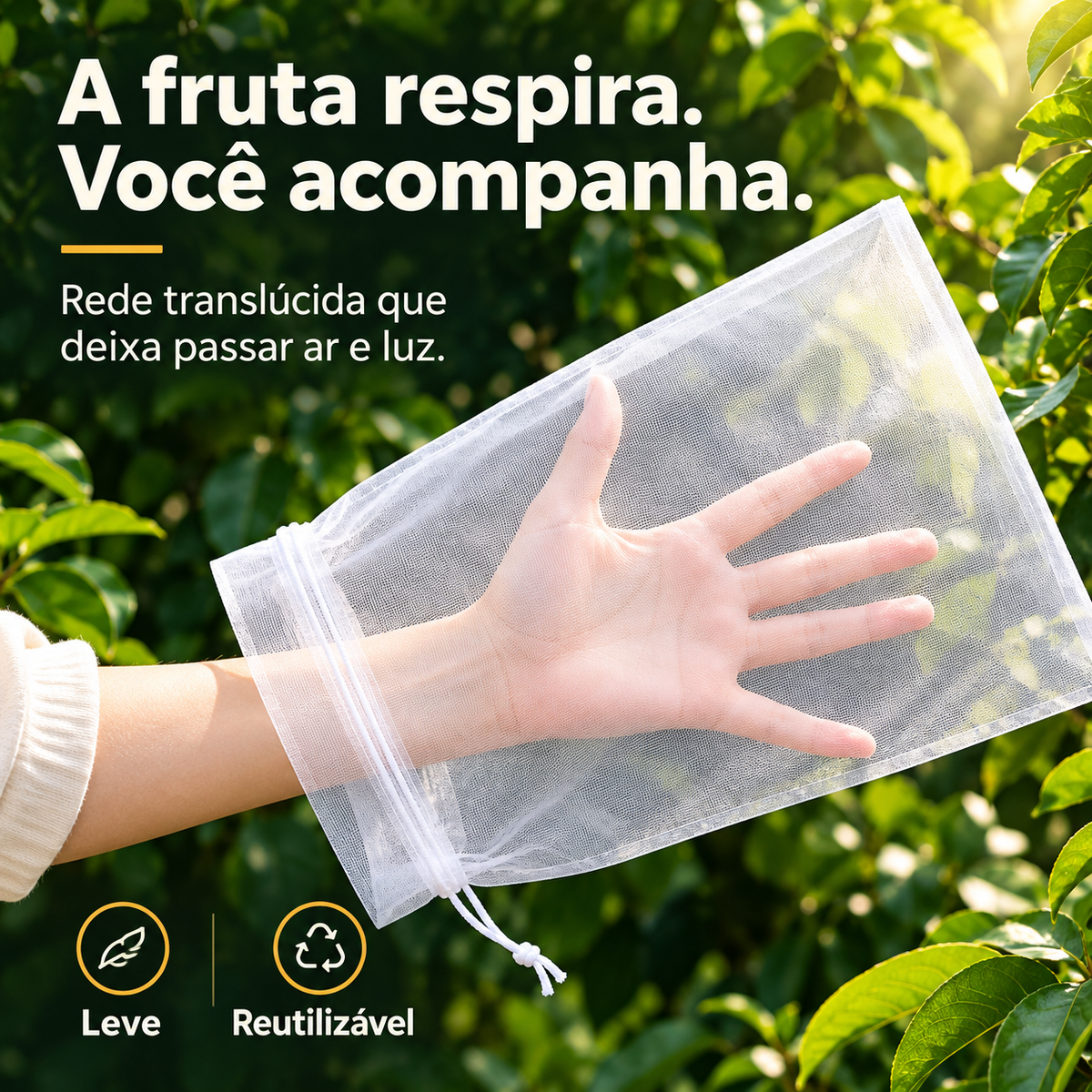 Sacos de Rede Respirável e Reutilizável para Proteger Fruta e Legumes – Proteção contra Insetos, Moscas da Fruta e Pássaros
