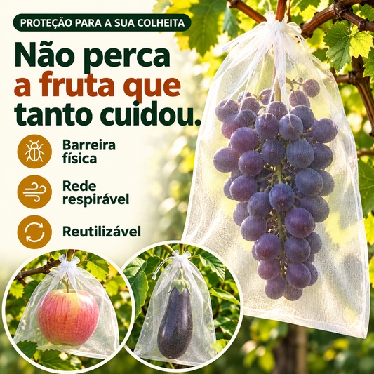 Sacos de Rede Respirável e Reutilizável para Proteger Fruta e Legumes – Proteção contra Insetos, Moscas da Fruta e Pássaros