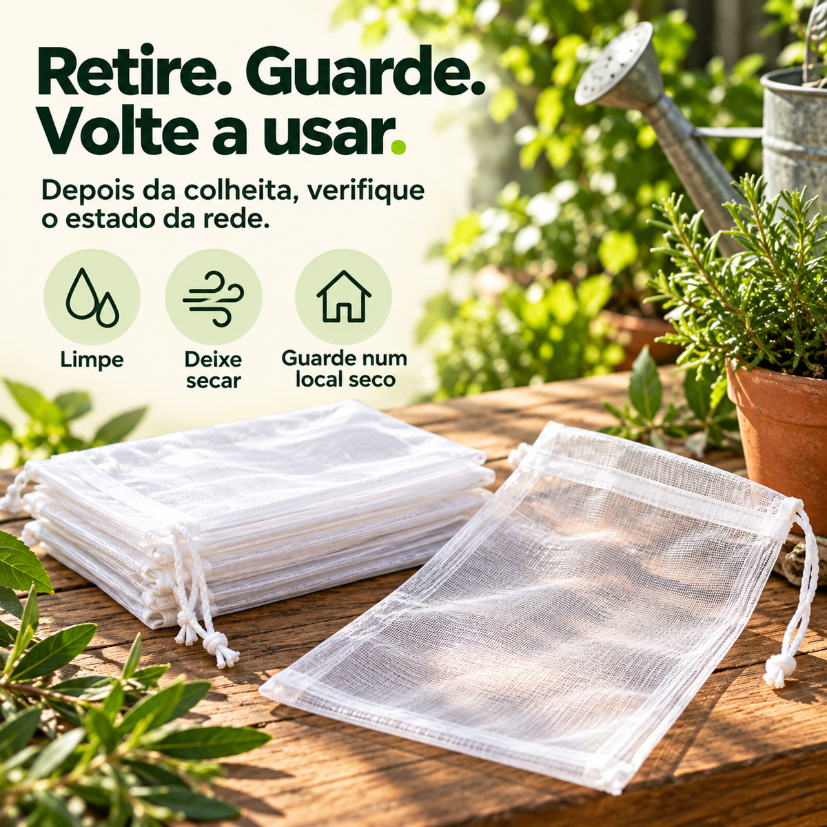 Sacos de Rede Respirável e Reutilizável para Proteger Fruta e Legumes – Proteção contra Insetos, Moscas da Fruta e Pássaros
