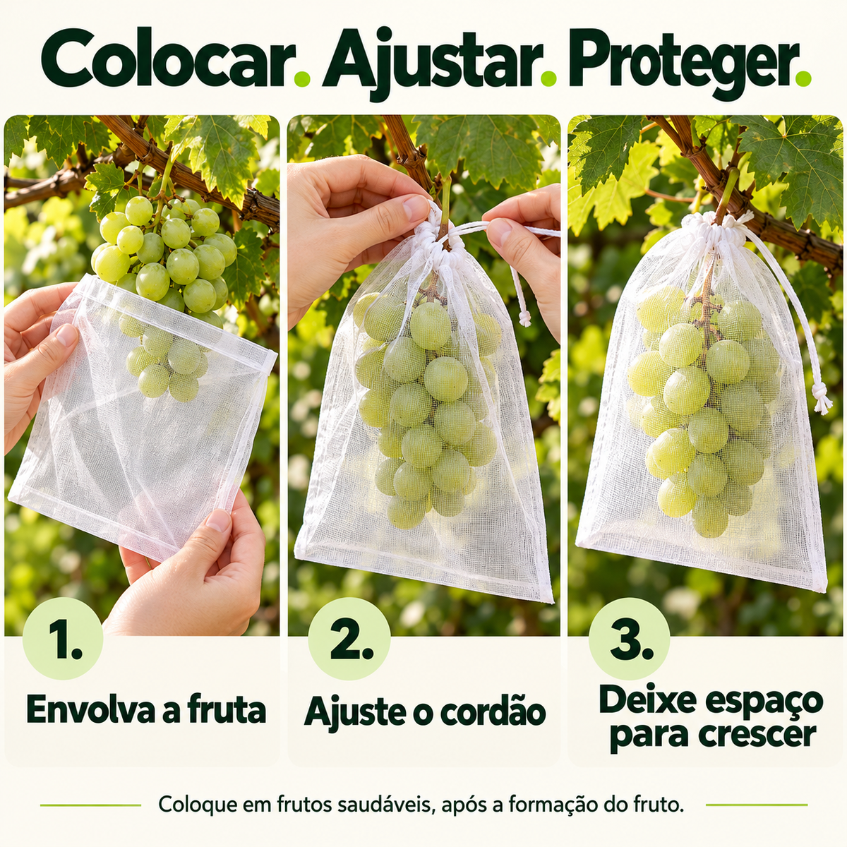 Sacos de Rede Respirável e Reutilizável para Proteger Fruta e Legumes – Proteção contra Insetos, Moscas da Fruta e Pássaros