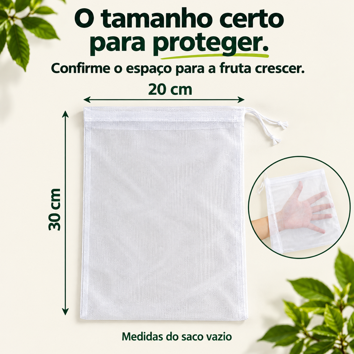 Sacos de Rede Respirável e Reutilizável para Proteger Fruta e Legumes – Proteção contra Insetos, Moscas da Fruta e Pássaros