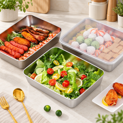 Recipientes em aço inoxidável SUS304 de 2400 ml | Alimentos frescos por mais tempo (25×20×5 cm)