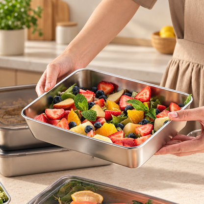 Recipientes em aço inoxidável SUS304 de 2400 ml | Alimentos frescos por mais tempo (25×20×5 cm)