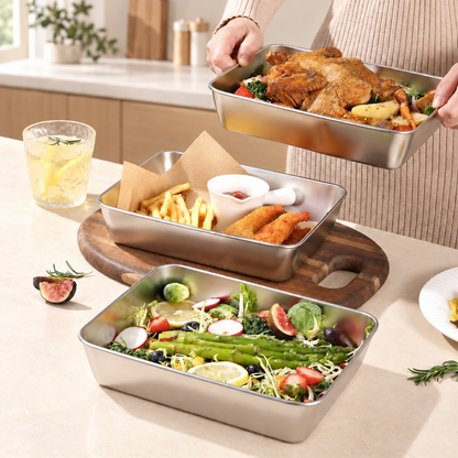 Recipientes em aço inoxidável SUS304 de 2400 ml | Alimentos frescos por mais tempo (25×20×5 cm)