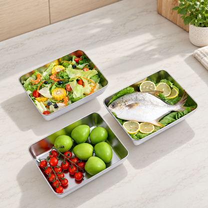 Recipientes em aço inoxidável SUS304 de 2400 ml | Alimentos frescos por mais tempo (25×20×5 cm)