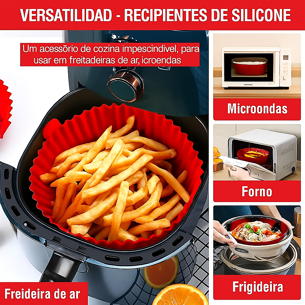 Bandeja de Silicone Inteligente e Multifuncional – Antiaderente, Resistente ao Calor, Compatível com Todos os Tipos de Equipamentos