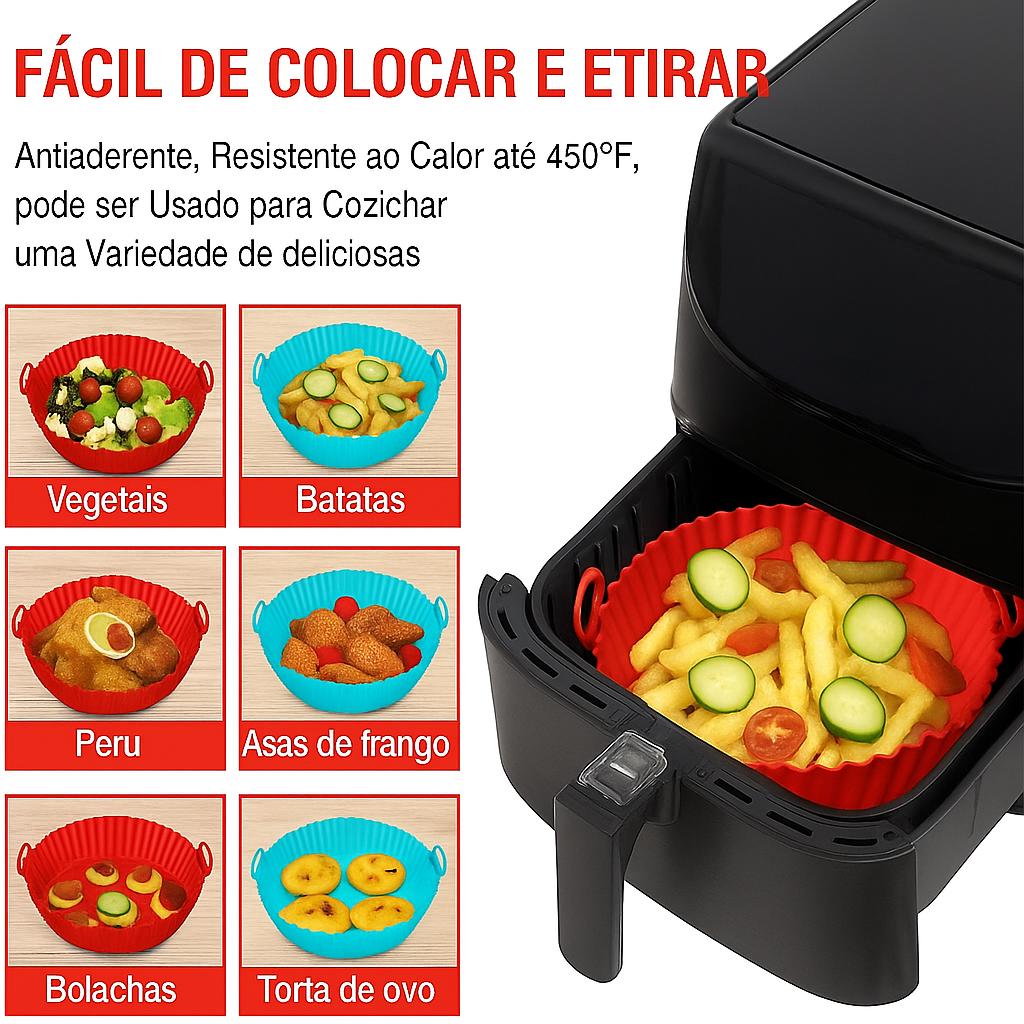 Bandeja de Silicone Inteligente e Multifuncional – Antiaderente, Resistente ao Calor, Compatível com Todos os Tipos de Equipamentos