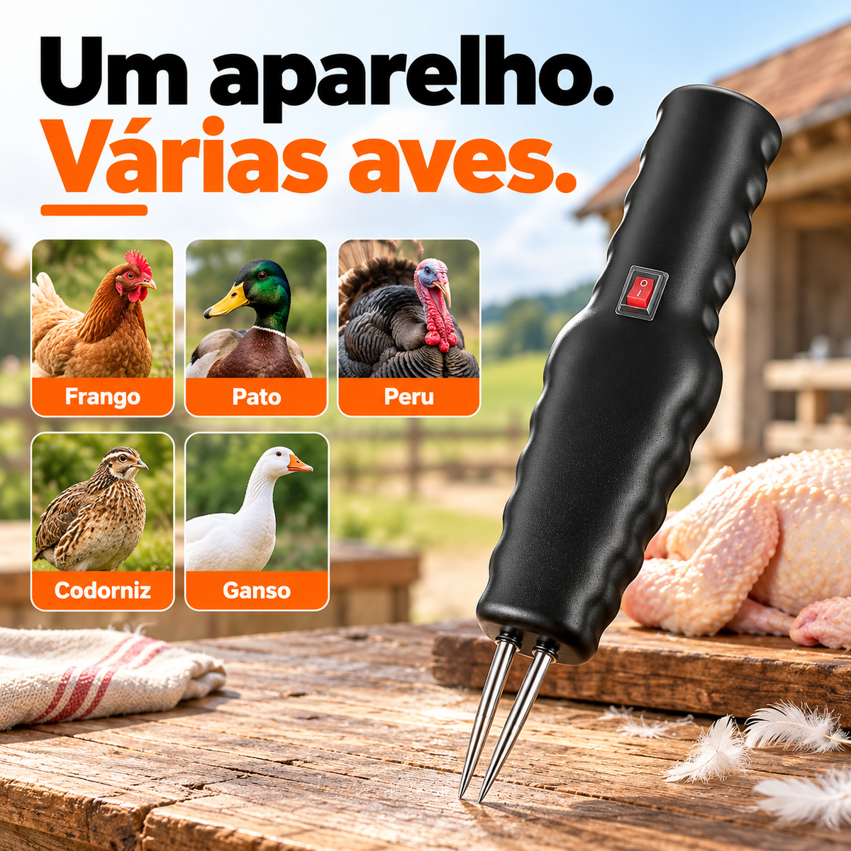 Depenador Portátil para Aves e Animais – Remove Penas e Pelos Finos