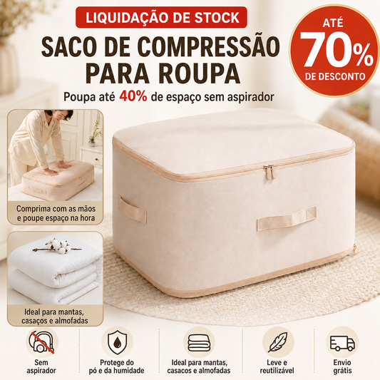 Bolsas Organizadoras de Compressão Automática para Edredons, Roupas, Cobertores, Impermeáveis e à Prova de Umidade (54x42x30cm).