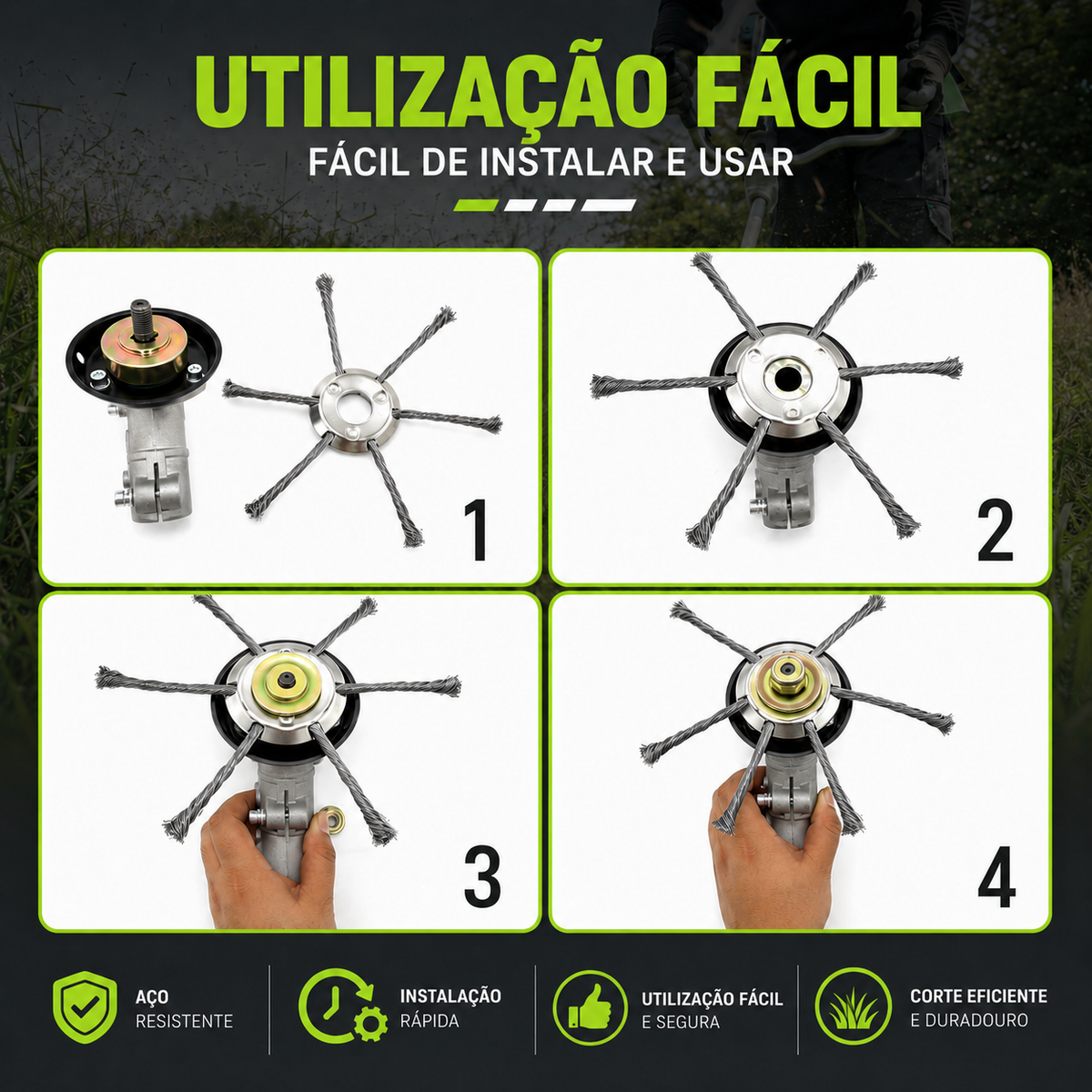 A cabeça do cortador tem 6 ramos tecidos com fio de aço resistente