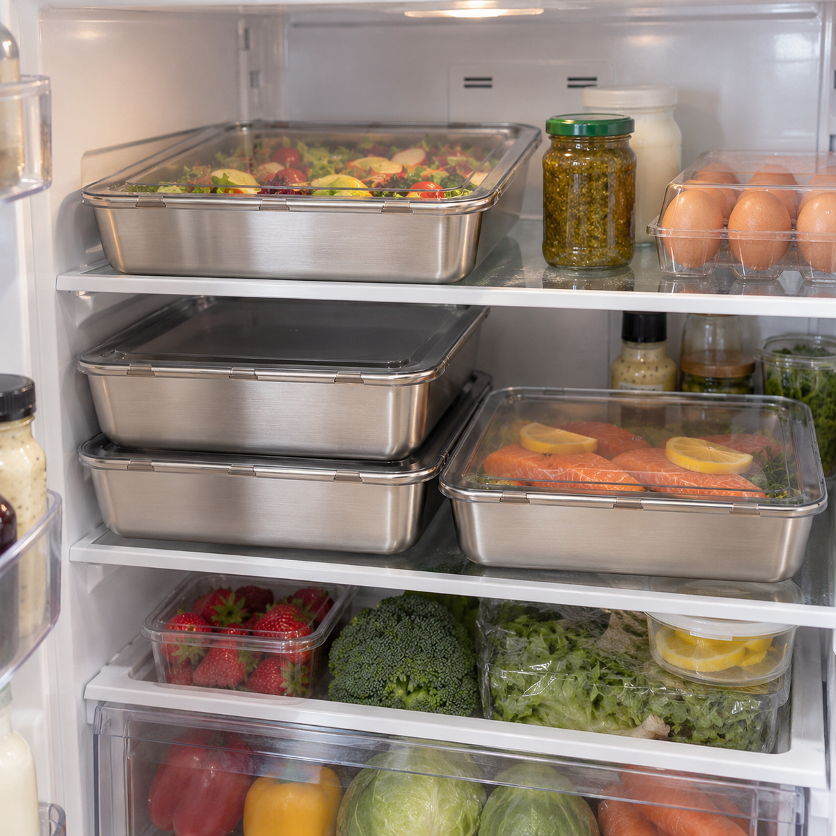 Recipiente alimentar em aço inoxidável SUS304 de 2400 ml – para porções maiores e uma arrumação mais organizada