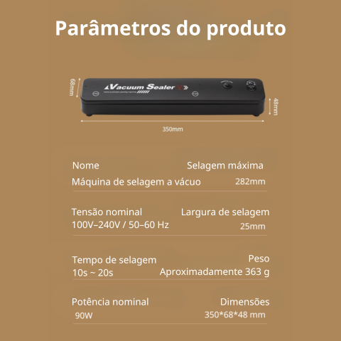 Máquina de selagem a vácuo para alimentos – conservação prolongada – inclui 100 sacos de vácuo grátis
