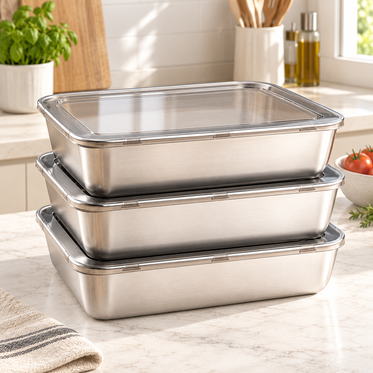 Recipiente alimentar em aço inoxidável SUS304 de 2400 ml – para porções maiores e uma arrumação mais organizada