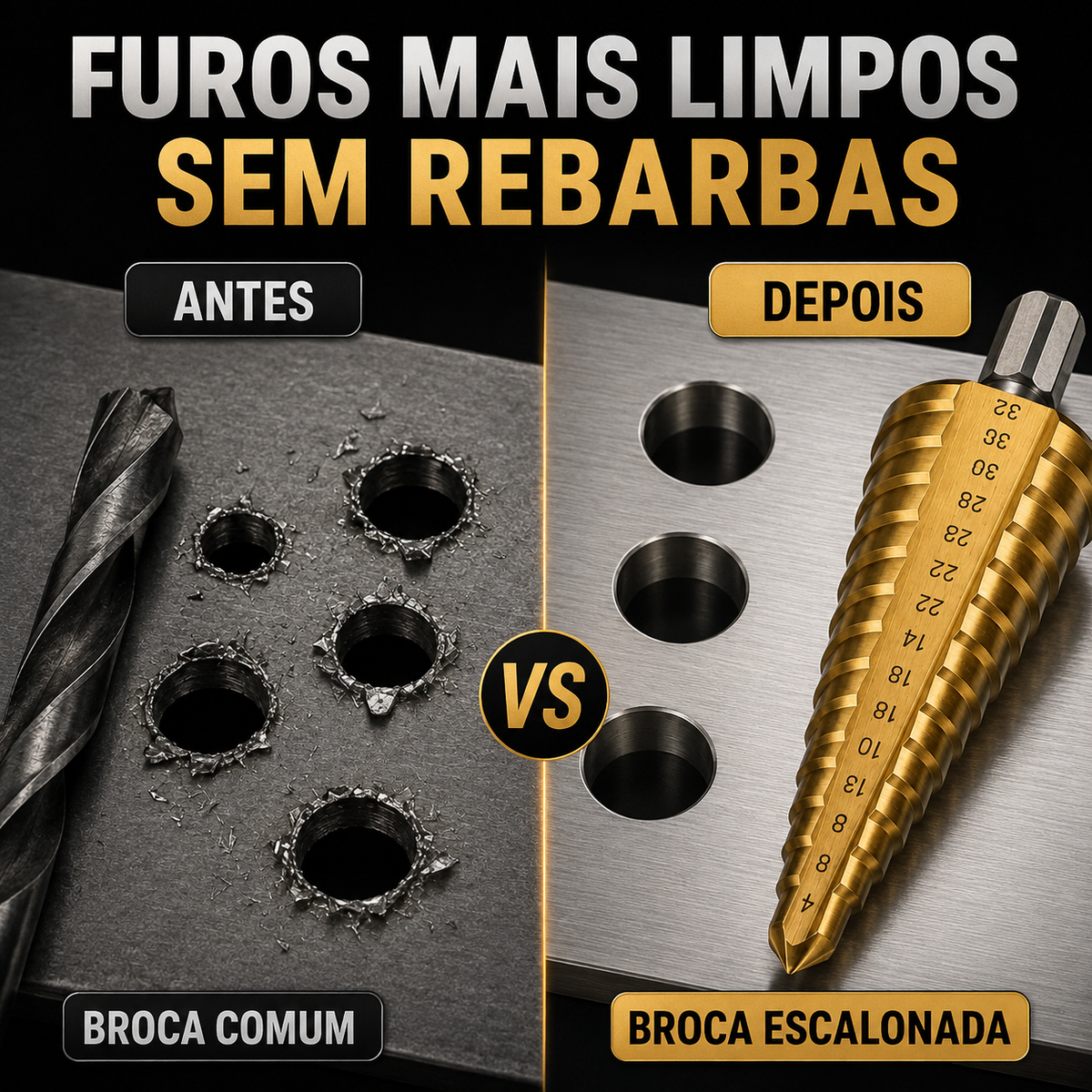 Kit de 3 Brocas Escalonadas Revestidas a Titânio – 4 a 32 mm