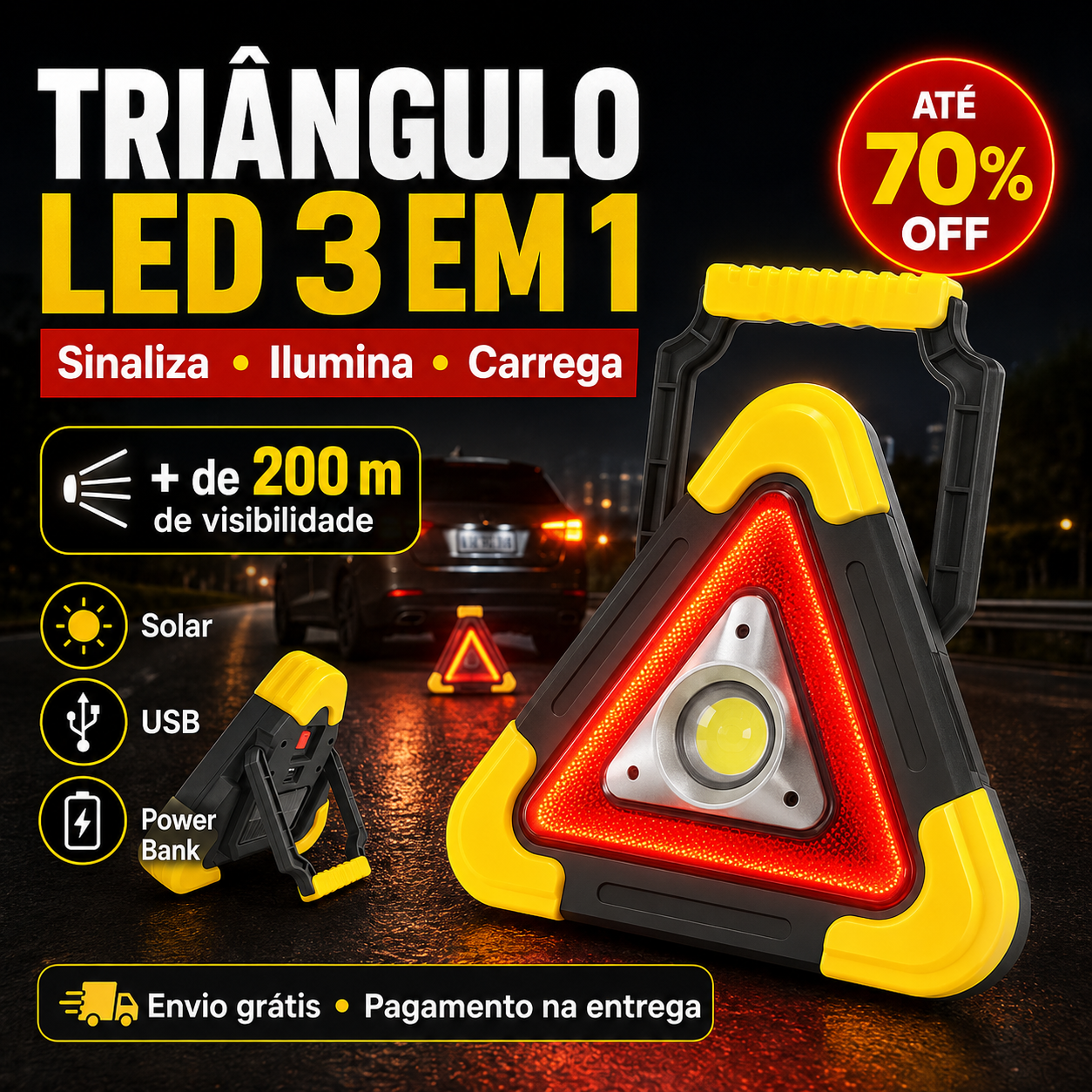 🚨 Triângulo de Emergência LED para Carro – Super Oferta + Envio Grátis