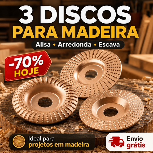 Conjunto de 3 Discos de Desbaste para Madeira – Plano, Curvo e Inclinado