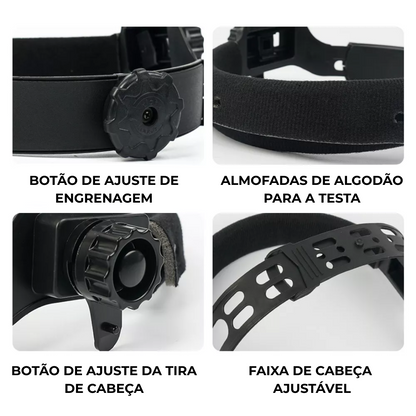 Máscara de Soldadura Automática com Escurecimento Premium com Luz LED, Leve na Cabeça, Proteção Ocular Total