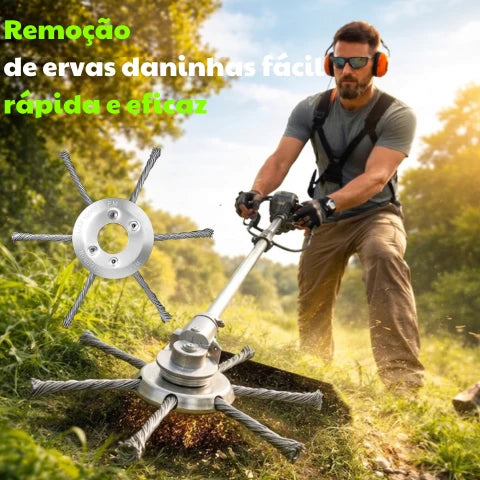 Cabeça de corte com 6 lâminas em aço de alta qualidade: elimina todo o tipo de ervas daninhas
