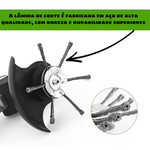 Cabeça de corte com 6 lâminas em aço de alta qualidade: elimina todo o tipo de ervas daninhas