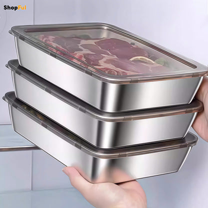 Recipiente para alimentos em aço inoxidável 304 com capacidade de 2500 ml – Solução segura e prática para armazenamento de alimentos (25 × 20 × 6 cm)