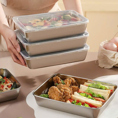 Recipiente para alimentos em aço inoxidável 304 com capacidade de 2500 ml – Solução segura e prática para armazenamento de alimentos (25 × 20 × 6 cm)