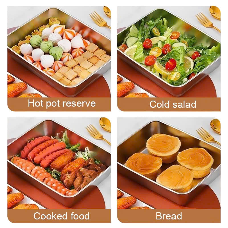 Caixa de armazenamento de alimentos SUS304, tabuleiro retangular em aço inoxidável com tampa de borracha, seguro para a saúde. (25cm*19,5cm*5cm)