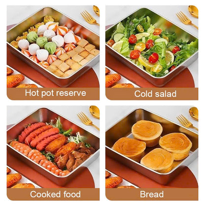 Caixa de armazenamento de alimentos SUS304, tabuleiro retangular em aço inoxidável com tampa de borracha, seguro para a saúde. (25cm*19,5cm*5cm)