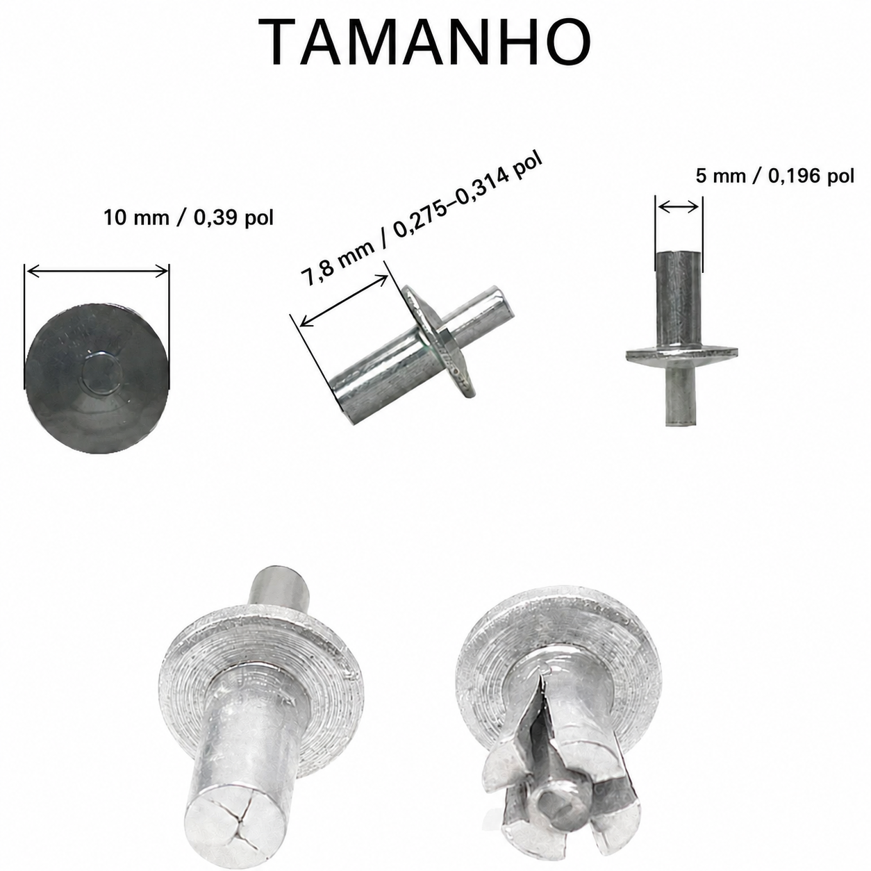 Dimensões do rebite de impacto M5